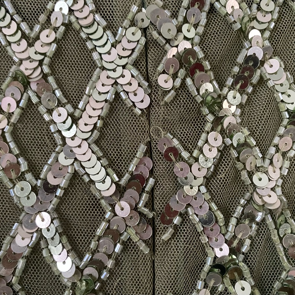 $698 Mac Duggal High Neck Beaded Sequin Fringe Sage Green Gown Dress 4908 Size 4 - Picture 8 of 15